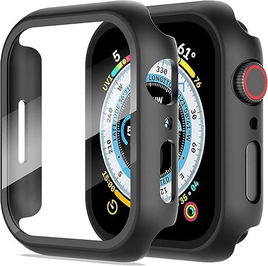 Diruite 2-Pack do Apple Watch Series 9/8/7 45mm Panzerfolie Ochronny, Twardy PC All-Round Screen Protector Ultra Cienki Futerał Case do iWatch 45mm Etui Ochronny